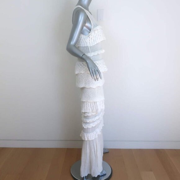 STAUD Sorrento Ruffled Crocheted Maxi Dress White Cotton-Blend Size Medium NEW - Picture 4 of 7